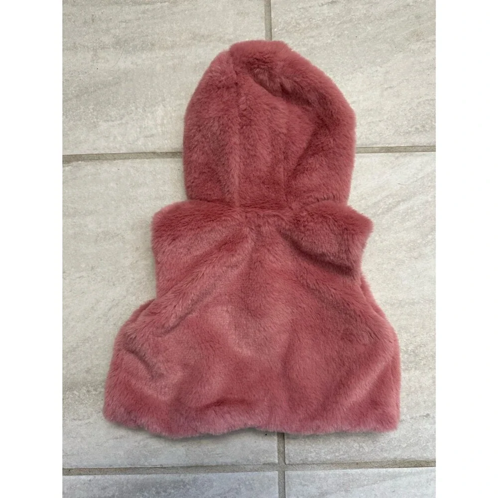 Little Lass Baby Girl Pink Plush Hooded Baby Vest Bear Pockets Size 0-3M Cute